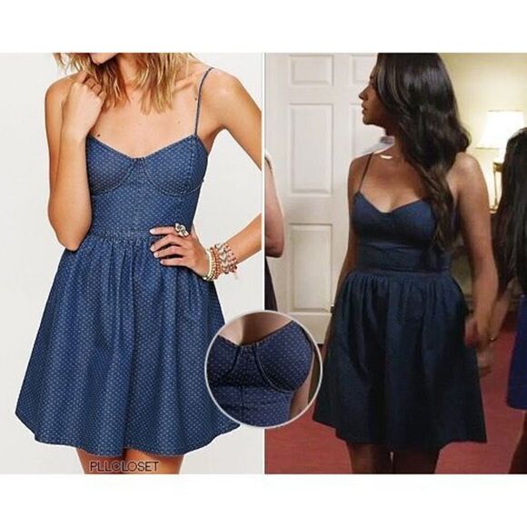 Free People Polka Dot Denim Bustier Mini Dress PLL Size S - Picture 14 of 16